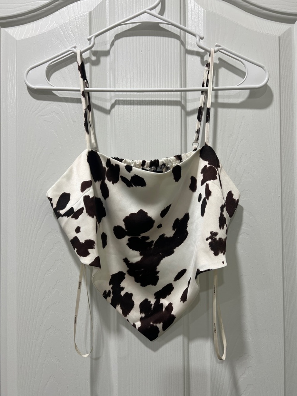 Forever 21 Cow Print Satin Handkerchief Cami Top - Black & White